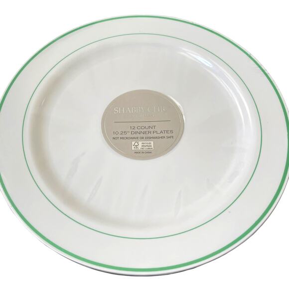 12 Count SHABBY CHIC Summer Green White 10.25" Disposable Dinner Plates NEW - Picture 1 of 11